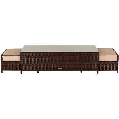 Rattan Garden Coffee Table with 2 Footstools in Black & White - Ascot - Rattan Direct