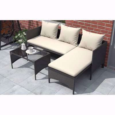 3Pcs Outdoor Rattan Furniture Patio Sofa Set with Loveseat Lounge Chair Table Black