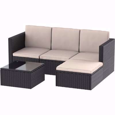 5PC Rattan Furniture Set Outdoor Sofa 4 Seats Garden Patio Furniture with Cushions Black