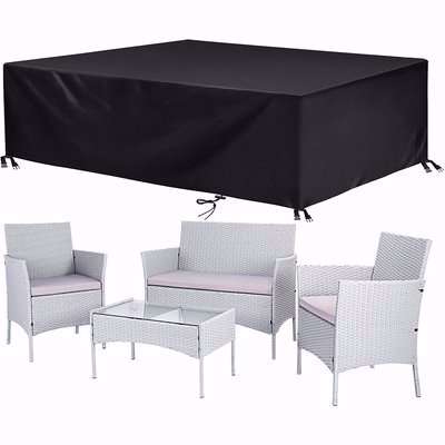 4 Piece Rattan Furniture Outdoor Patio Set Garden Table Chairs with Protective Cover Grey