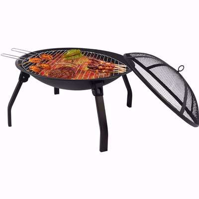 Round Charcoal BBQ Grill Foldable Fire Pit Heater for Outdoor Garden Camping
