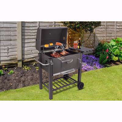 Trolley BBQ Grill Charcoal Barbecue Grill with Side Shelf for Outdoor Garden Cooking Picnic