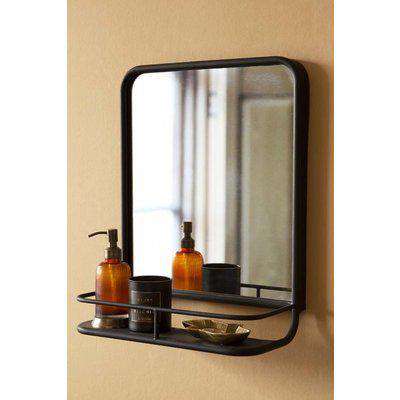 Black Almost Square Bathroom Mirror With Shelf