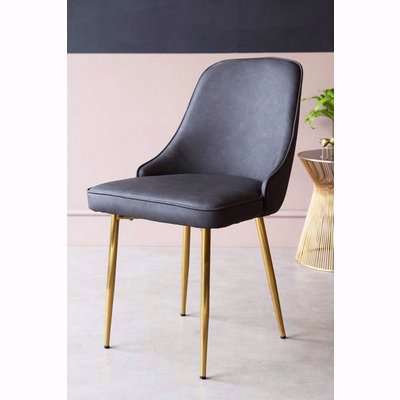 Rockett St George Faux Leather Dining Chair With Brass Legs - Charcoal Grey