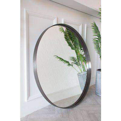 Large Round Mirror With Brushed Steel Surround