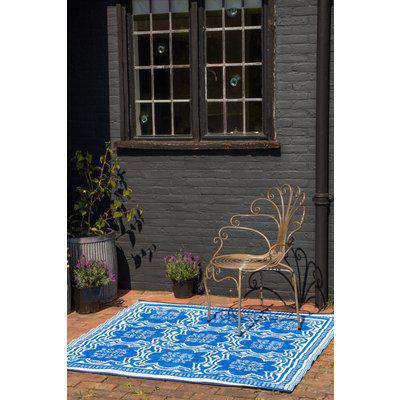 Blue Mosaic Reversible Outdoor Garden Rug