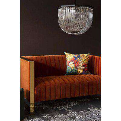 Retro 50's Style Burnt Orange Velvet 2 Seater Sofa With Gold Trim