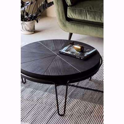 Round Pine Coffee Table With Hairpin Legs