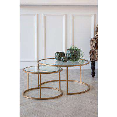 Set Of 2 Circular Glass & Brass Coffee Tables