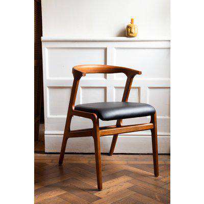 Solid Wood Mid-Century Black Faux Leather Dining Chair