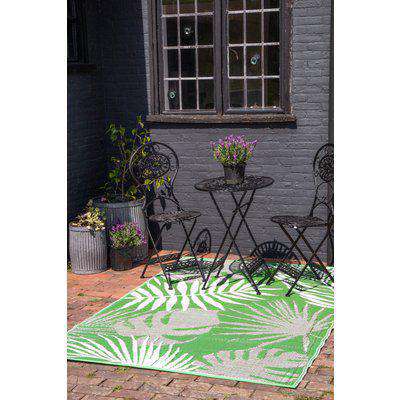 Lime Green Tropical Pattern Reversible Outdoor Garden Rug