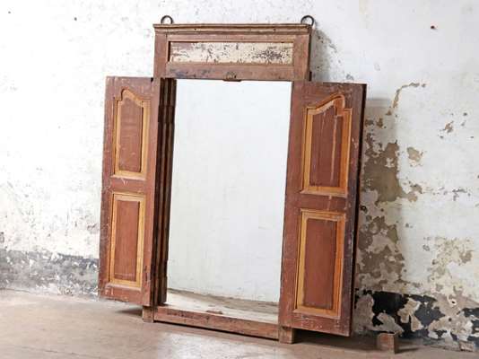 Antique Shuttered Window Frame Mirror Brown
