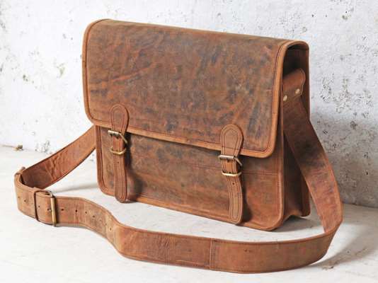Boys And Girls Medium Vintage Leather Satchel 15 Inch Brown 15 Inch