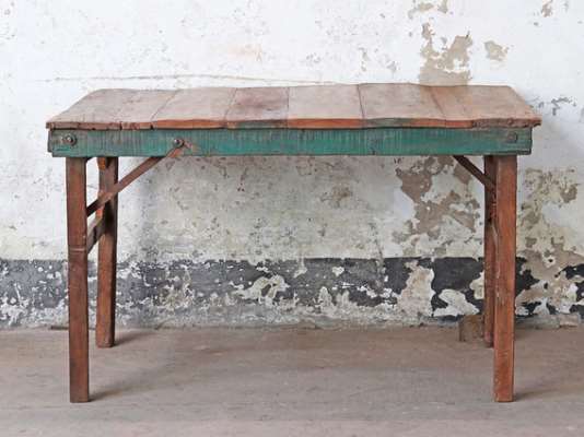 Small Wooden Folding Table - Painted Rim Brown