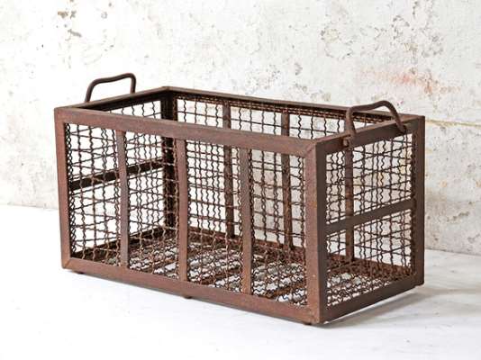 Vintage Metal Storage Basket Brown