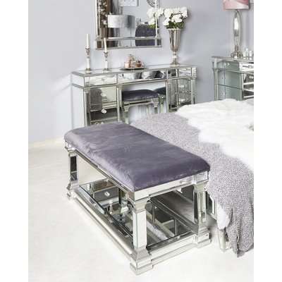 Deco Home Athens Silver Mirrored Upholstered Bed End Bench With A Velvet Seat