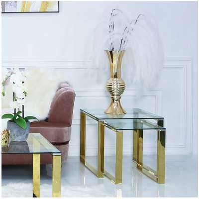 Deco Home Harper Nest Of 2 Gold Steel And Clear Glass Tables
