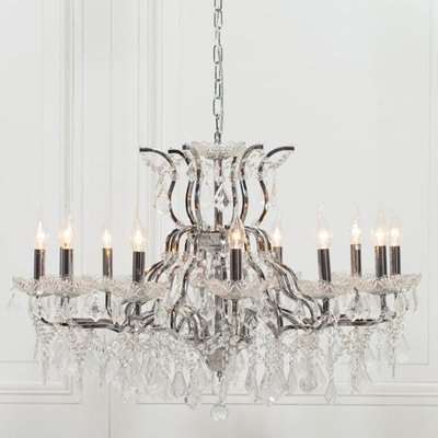 Maison Reproductions Shallow Cut Glass Chandelier / White / 12 Branch