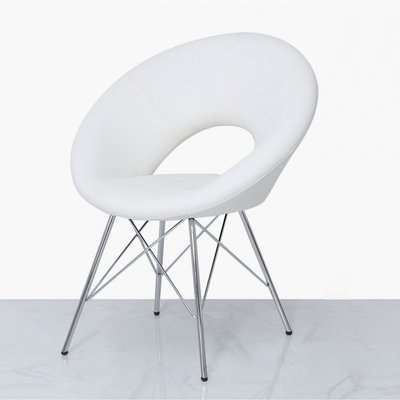 Deco Home White Deeply Padded Chrome And Faux Leather Orb Chair