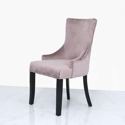 Deco Home Pink Velvet Dining Chair With Studded Trims And Ring Knocker Back