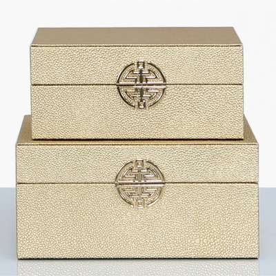 Deco Home Set Of 2 Gold Faux Stingray Leather Jewellery Boxes