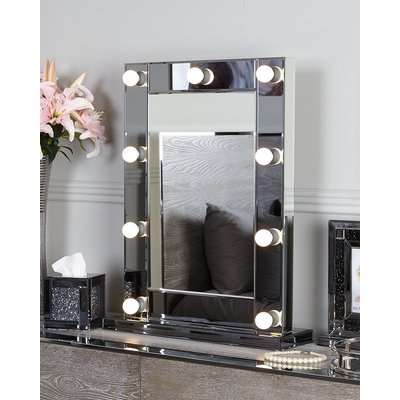 Deco Home Smoked Glass Dressing Table Mirror With 9 Dimmable LED Light Bulbs