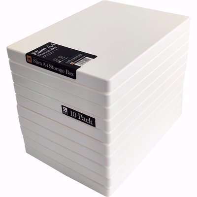 A4 Slim Plastic Craft Storage Boxes for Art Supplies, Paper and Card - White / 10