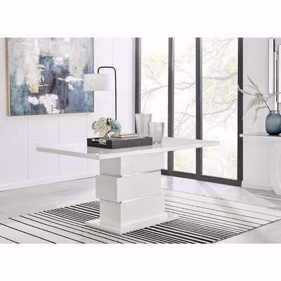 Apollo Rectangle Chrome High Gloss White 6 Seater Dining Table - White