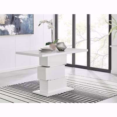Apollo Rectangle White High Gloss Chrome 4 Seater Dining Table - White