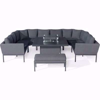 Aruba Outdoor Fabric U Shaped Corner Sofa with Fire Pit Table - Grey