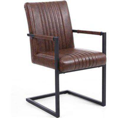 Avon Cantilever Leather Match Brown Carver Armrest Dining Chair Set of 2 - Brown