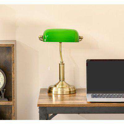 Banker's Table Lamp with Antique Bronze Base - Green