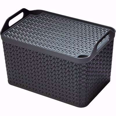 Grey Storage Basket With Lid  - Large