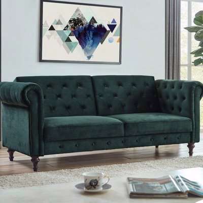 Branagh Velvet Sofa Bed 3 Seater Chesterfield Style - Green