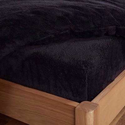 Brentfords Teddy Fleece Fitted Bed Sheet - Black / Super King