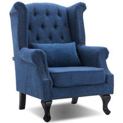 Vintage Tufted Wingback Brushed Armchair - Blue