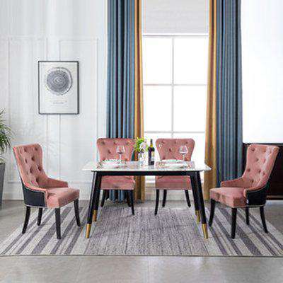 Buttoned High Wingback Dining Chair Set of 4 - Black-Pink