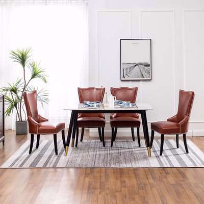 Buttoned High Wingback Dining Chair Set of 4 - Brown