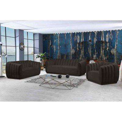 Caleb Fluted Sofa Set in Velour Velvet Fabric 3 2 Seater Armchair Set - Brown