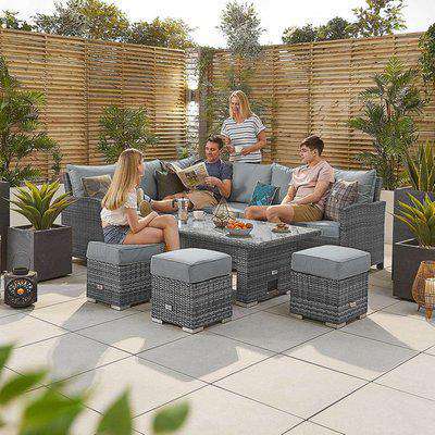 Cambridge Right Hand Corner Rattan Dining Set with Firepit Table - Grey