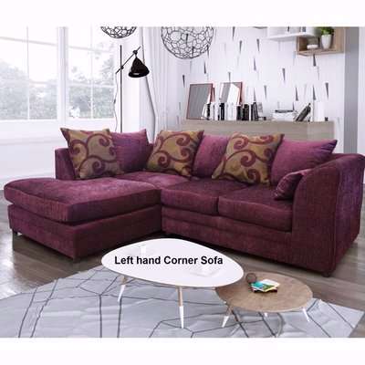 Chenille Fabric Corner Sofa - Purple / Left-hand