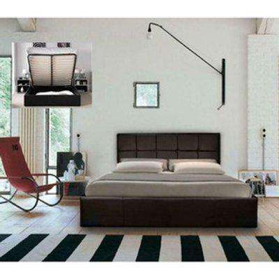 Chocolate Faux Leather Gas Lift Ottoman Bed - King