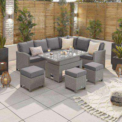Ciara Right Hand Rattan Corner Dining Set with Rising Table - Grey