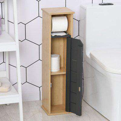 Contrasting Toilet Roll Storage Cabinet with Bamboo Frame - Brown and grey