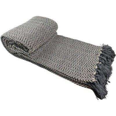 Cotton Charcoal-Natural Chevron Bed Sofa Throw Over - Charcoal