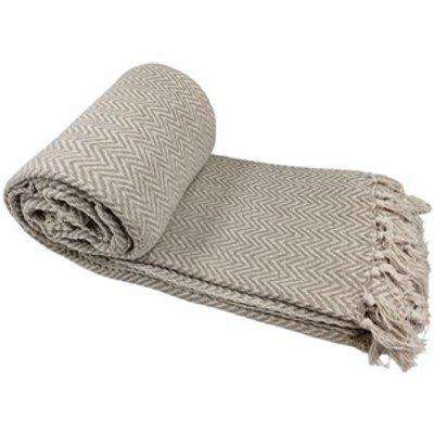 Cotton Chevron Bed Sofa Throw Over - Natural/Beige