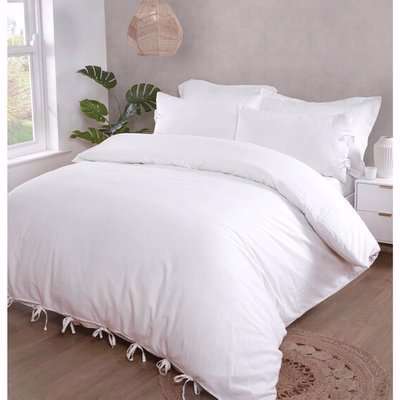 Cotton Linen Duvet and Pillowcase Set - White / Superking