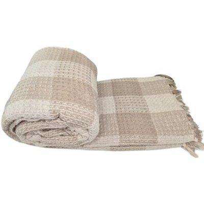 Cotton Natural Beige Waffle Check Large Bed Sofa Throw Over - Natural & Beige