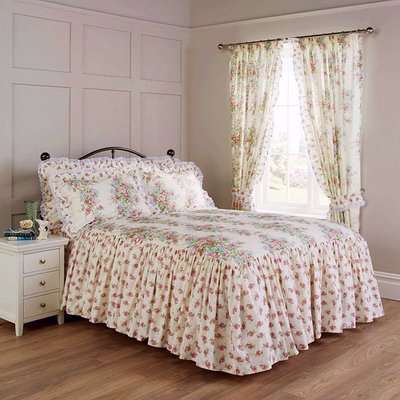 Country Spring Bouquet Quilted Fitted Bedspread - White/Multi / Single