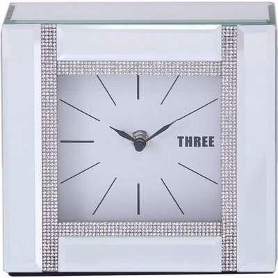 Cube Design Mirror Diamante Mantle Table Clock - Silver